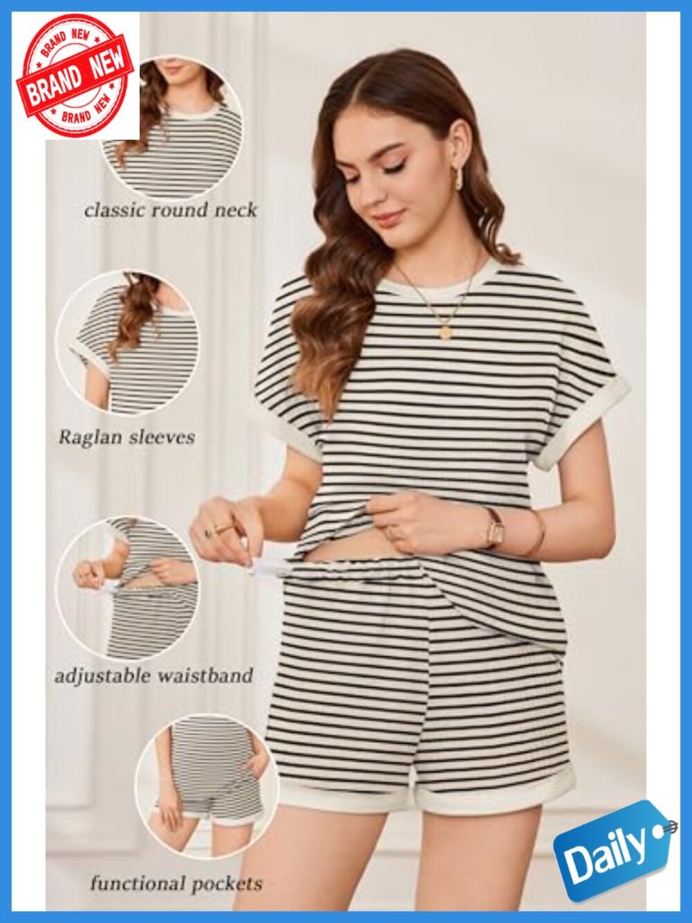 Maternity Pajama Set 2 Piece Waffle Knit Short Sleeve Sleepwear Lounge - Picture 3 of 6